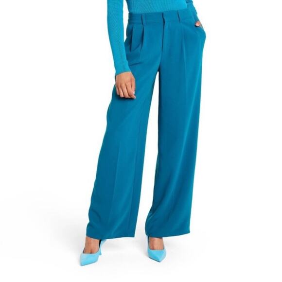 S 🔖 SERGIO HUDSON x Target Teal Blue High-Waist Wide Leg Tailored Trousers - Picture 1 of 10